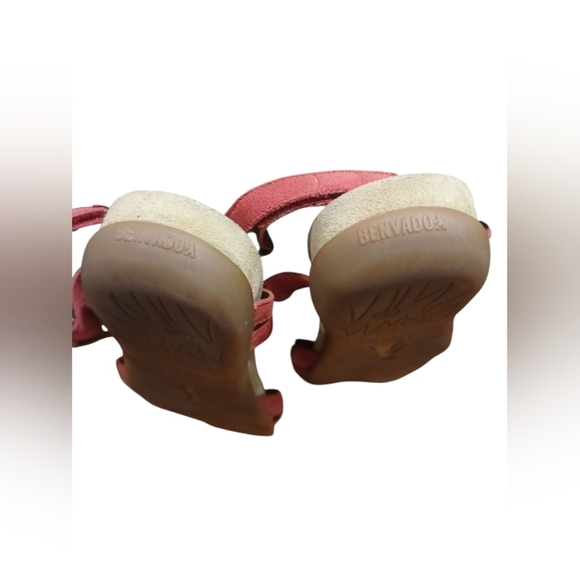 Benvado Suede Sandal Tan/Red Strappy Size 7 - Picture 5 of 6